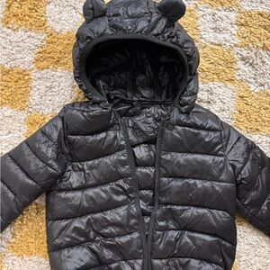 Black Puffer Jacket with Bear Ears Sz 2T